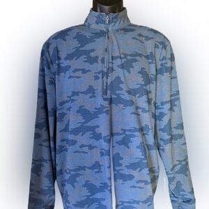 Johnnie-O Men’s Long Sleeve Quarter Zip Up Slate and Blue Camouflage Shirt. Med